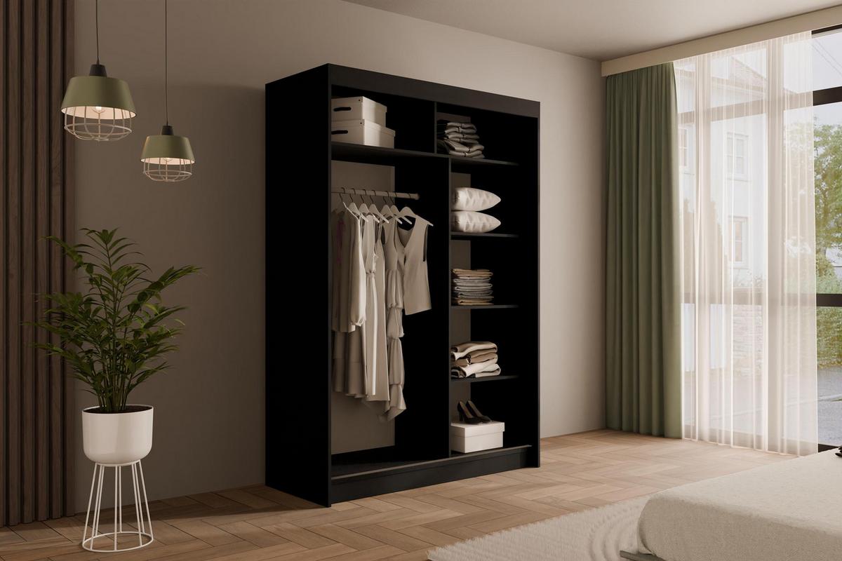 KLEIDERSCHRANK PAOKI - 120 cm - Schwarz - Schwarz, Holzwerkstoff (120/215/61cm) - ALTDECOR
