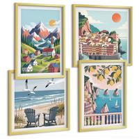 BILDER SET 4er Set - 50x50 cm & 40x60 cm Goldrahmen - Farbenfrohe Berge und Küstenstädte - Goldfarben, Kunststoff (50/50cm) - TULUP