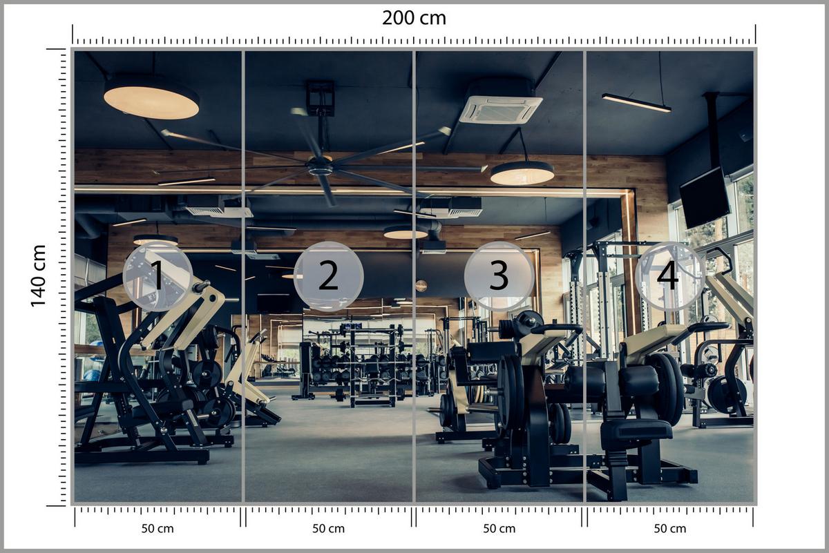 FOTOTAPETE Modernes Fitnessstudio Trainingsgeräte Sport 200x140 - Schwarz/Braun, Papier (200/140cm) - Muralo
