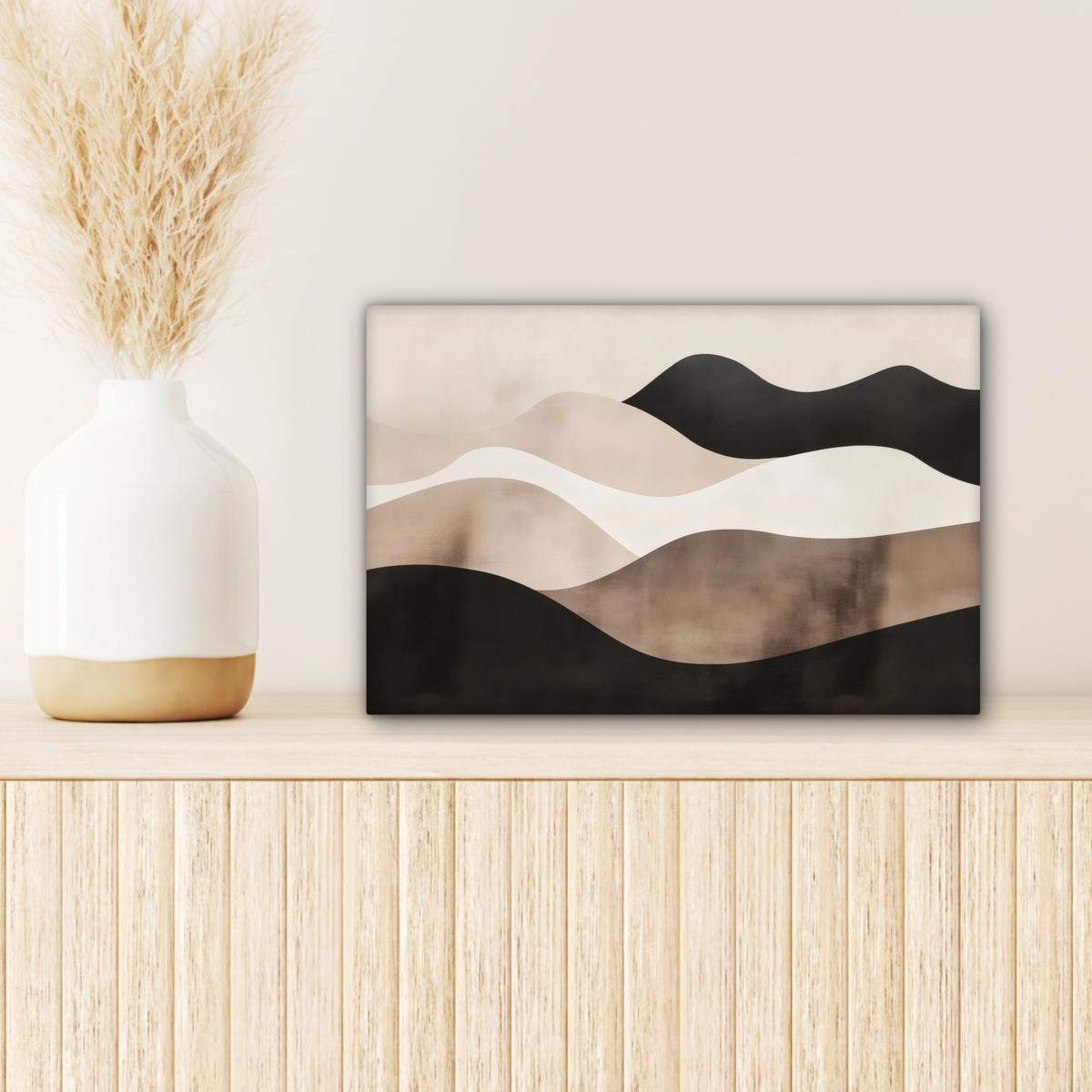 LEINWANDBILD Abstrakt - Landschaft - Wellen - Cremefarben Deko Schlafzimmer 30x20 cm - Cappuccino, Textil (30/20cm) - MuchoWow