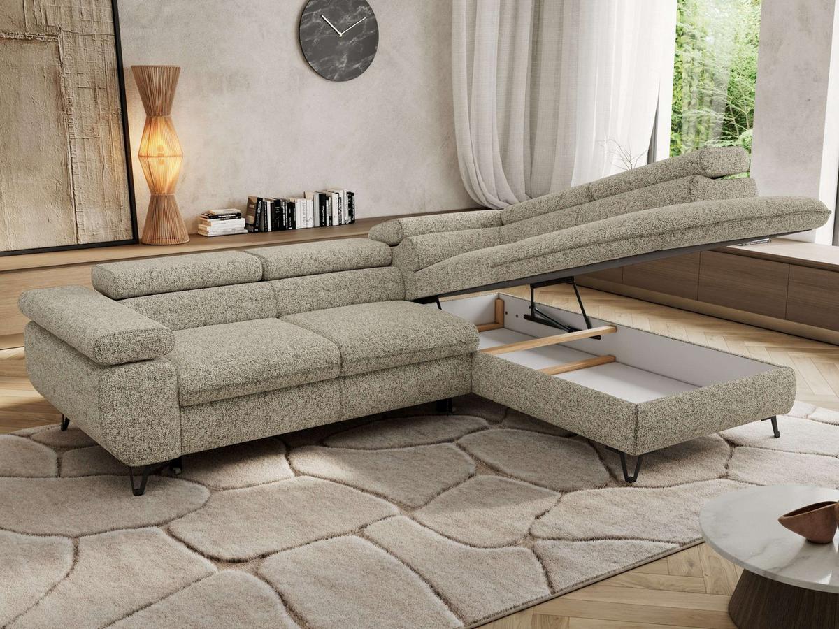 ECKSOFA PABLO L Beige Struktur - Rechts Seite - Beige/Schwarz, Textil/Metall (273/208cm) - MKS
