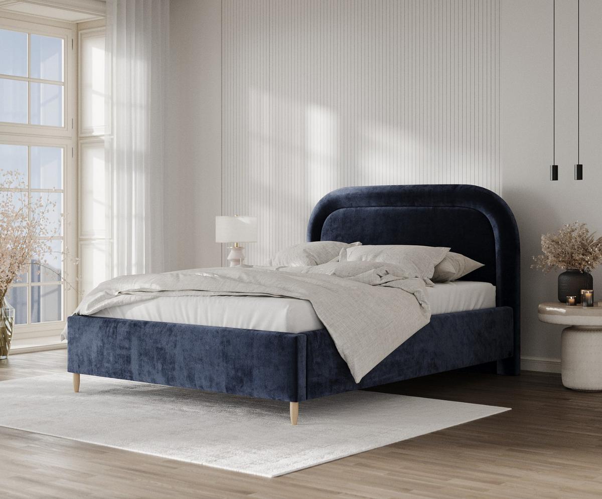 POLSTERBETT Zoya 120/200 cm Marineblau im Lotta Stoff - Naturfarben/Dunkelblau, Holz/Holzwerkstoff (120/200cm) - AltaBeds