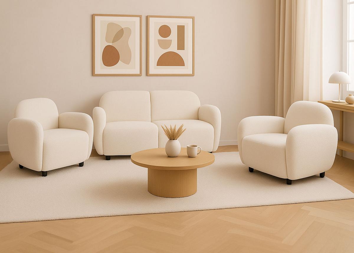 WOHNZIMMER-SET Cremeweiß - Creme, Textil (148/77/79cm) - MCW