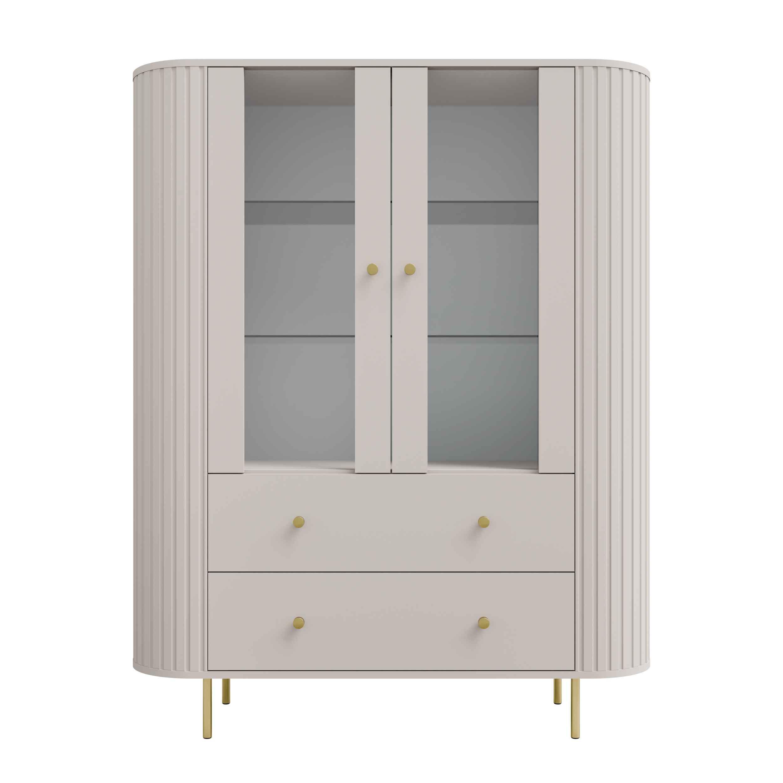 VITRINE BOLLA 155 / 123 cm in Beige - Beige, Holzwerkstoff (123/155/42.3cm) - MASSENO
