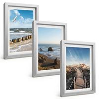 BILDER SET 3er Set - 20x30 cm Silberner Rahmen - Strandwellen, Himmelsbrücke, Spaziergang - Silberfarben, Kunststoff (20/30cm) - TULUP