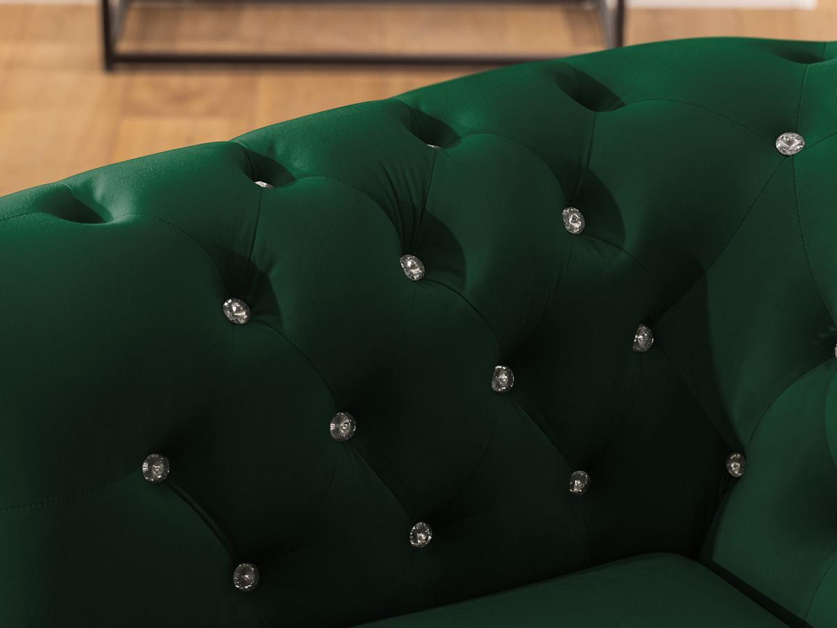 CHESTERFIELD-SOFA 2-sitzer Cleo Blink Flasche Grün Samt mit Kristallsteppung und braunen Massivholzfüßen - Braun/Grün, Holz/Textil (148/72/86cm) - S-Style Möbel