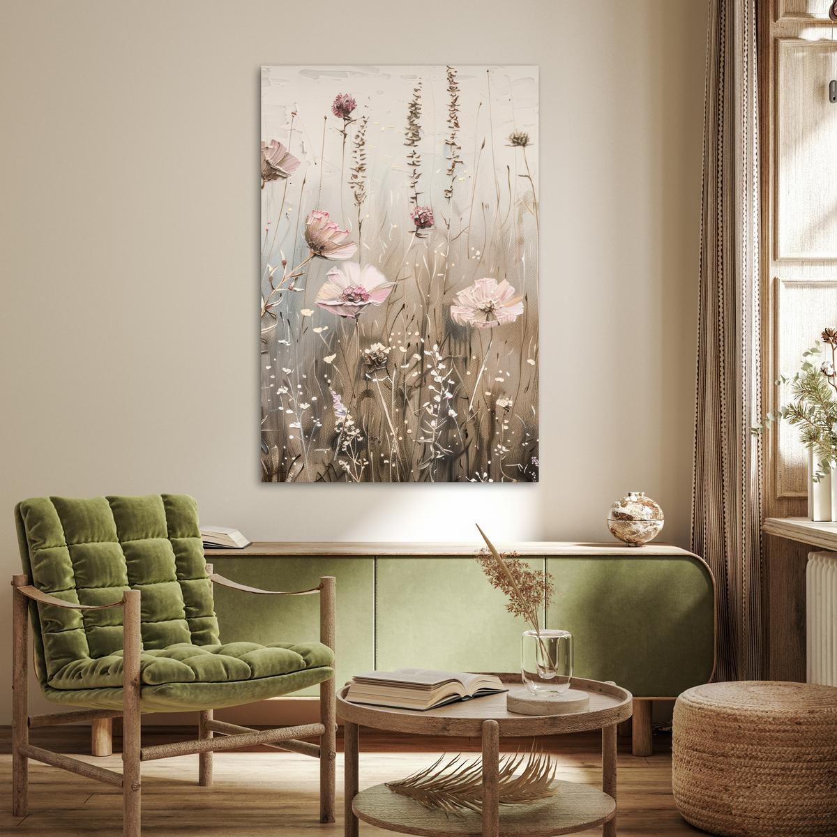 POSTER Blumen - Rosa - Modern - Beige Wandbild Schlafzimmer 80x120 cm - Beige, Papier (80/120/0.1cm) - MuchoWow