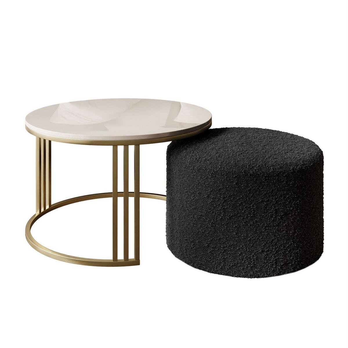 COUCHTISCH mit Hocker LORI Hochglanz gebürstetes Gold/glänzender Kaschmir/Coral 60 - Kaschmir, Metall (70/70/49cm) - Lookway