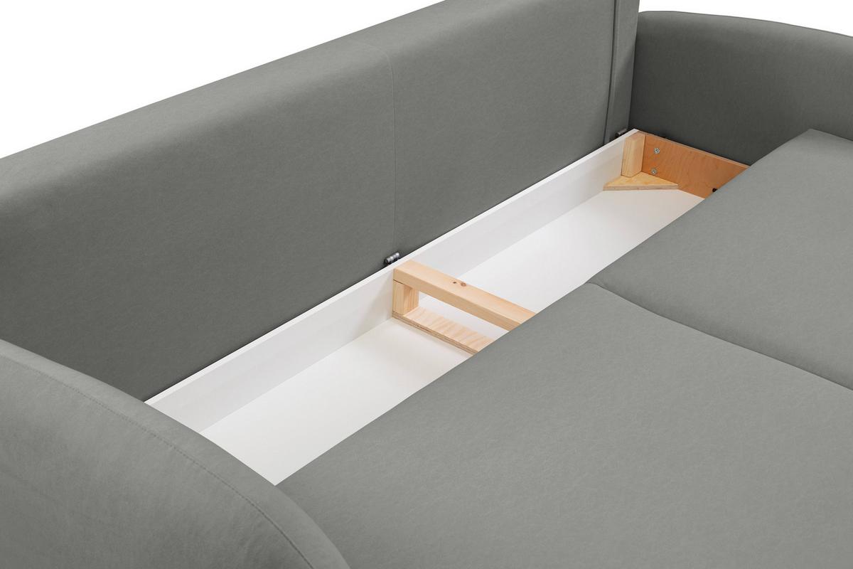 BETTSOFA AGIO Grau Plüsch-Stoff mit Schlaffunktion - Grau, Holz (232/95/109cm) - MASSENO