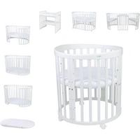 BABYBETT WHITE OVAL 7in1 mit Matratze - Weiß, Holz/Textil (73/125cm) - waldin