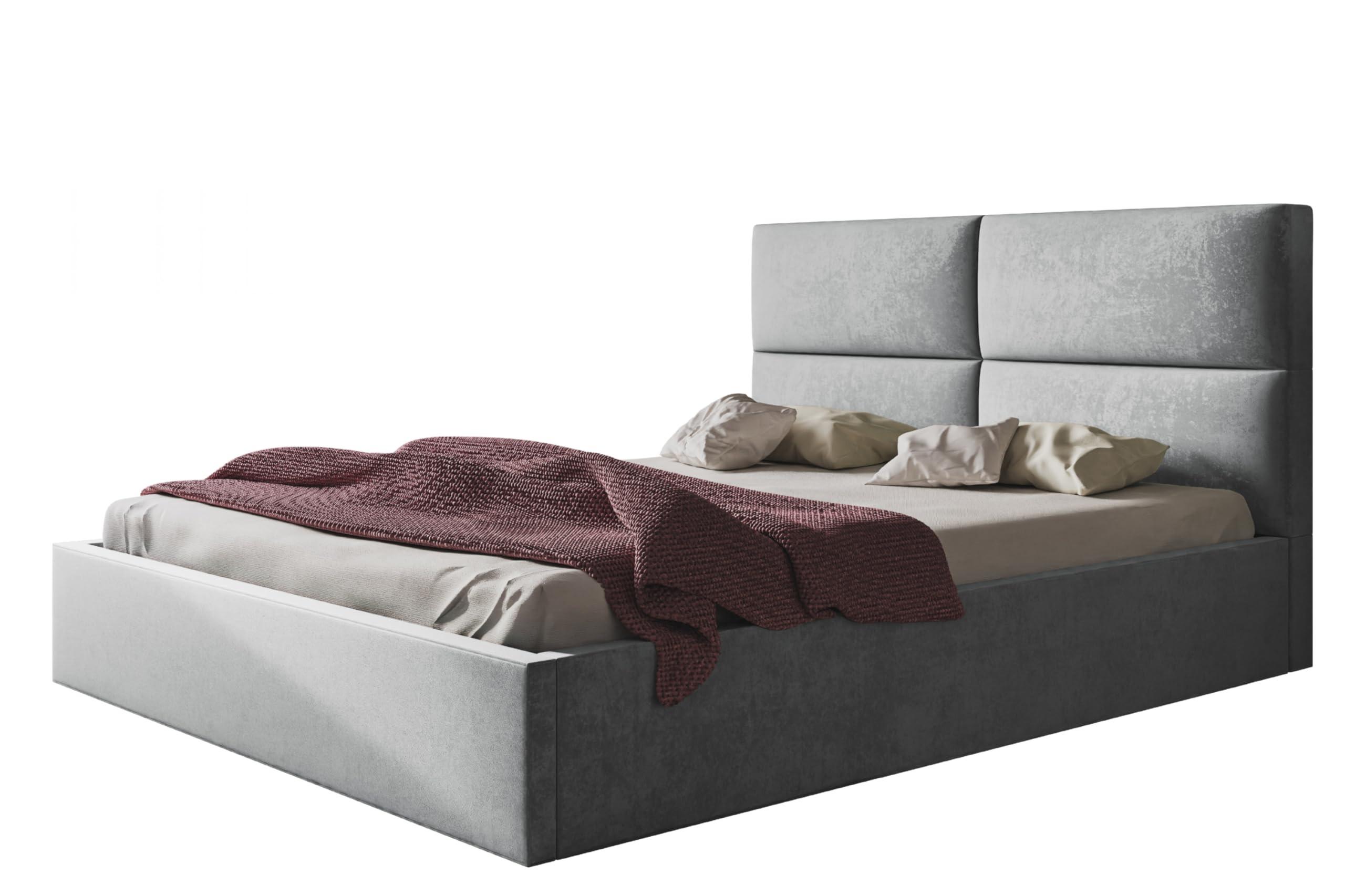 BETT 120x200 - Polsterbett mit Bettkasten und Metallrahmen - Modern Betten - Weicher Jasminstoff - Kollektion Lizbona, Grau - Grau, Holz/Textil (120/200cm) - Alpi-Möbel