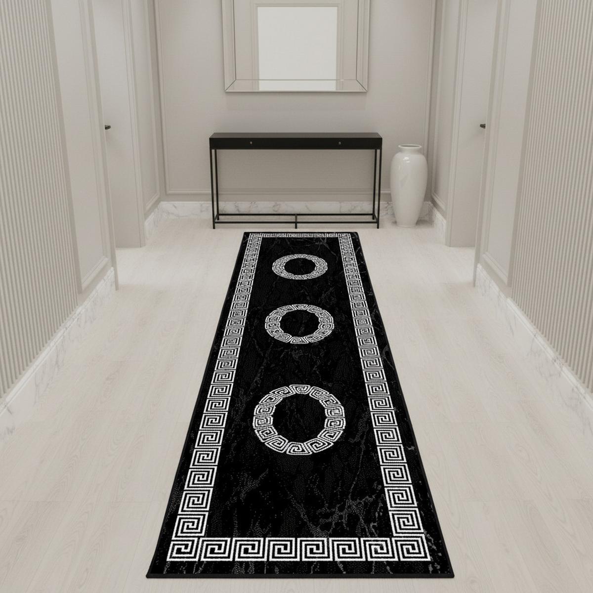 KURZFLORTEPPICH INN, mit Mäander-Muster, Schwarz, 80 x 300 cm - Schwarz, Textil (80/300cm) - KADIMA DESIGN