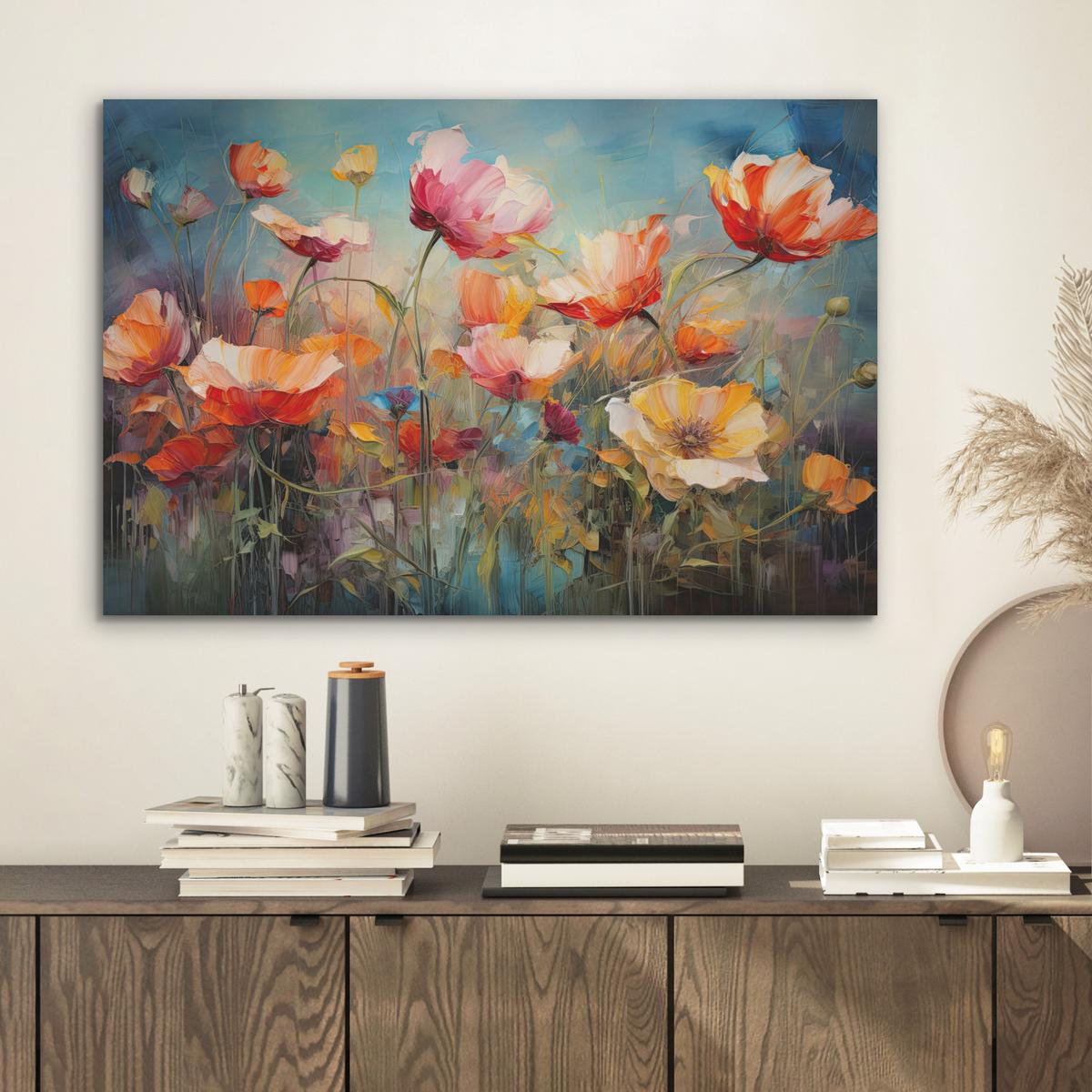 AKUSTIKBILD Blumen - Aquarell - Kunst - Botanisch - Natur Wanddeko 70x50 cm - Orange, Kunststoff (70/50/0.9cm) - MuchoWow