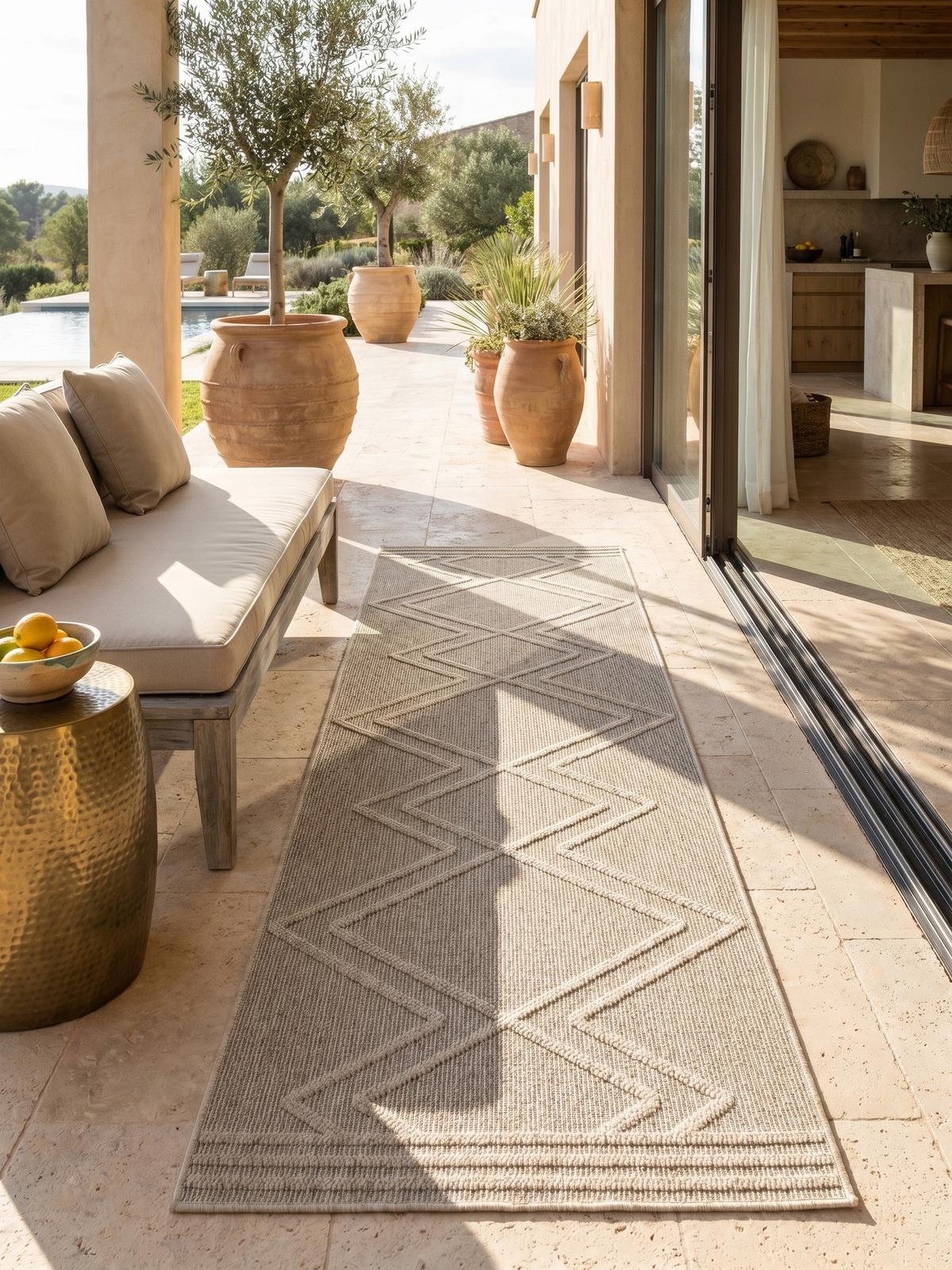 TEPPICH Outdoor IMST in Beige, im Boho-Stil, aus Polypropylen, 80 x 250 cm - Beige, Textil (80/250cm) - KADIMA DESIGN