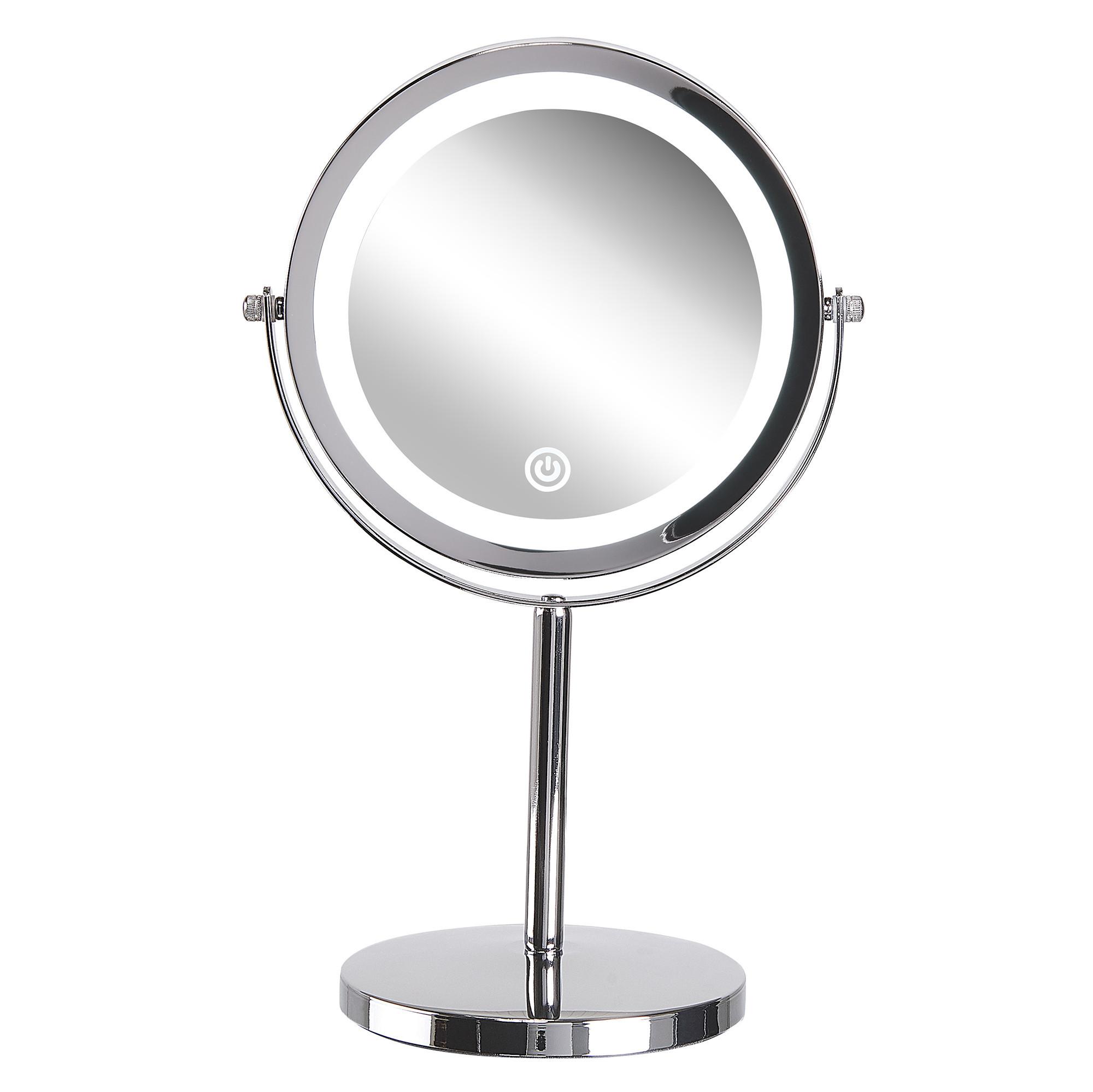 KOSMETIKSPIEGEL silber mit LED-Beleuchtung 20 cm Verdun - Silberfarben, Metall (20/31/14cm) - Beliani