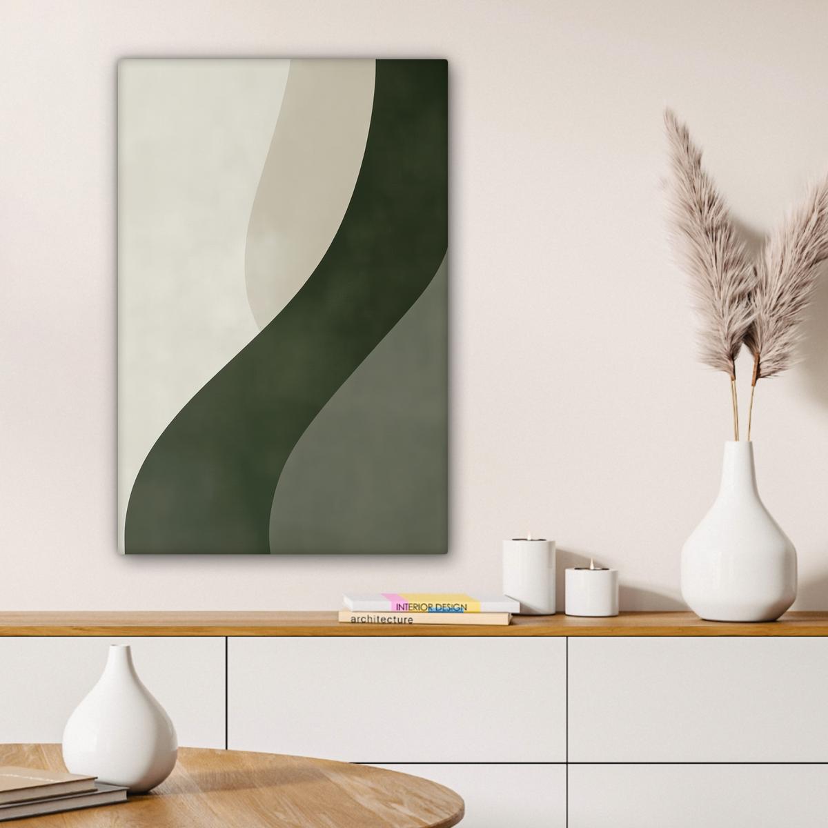LEINWANDBILD Japandi - Grün - Abstrakt - Modern Wanddeko Schlafzimmer 60x90 cm - Salbeigrün, Textil (60/90cm) - MuchoWow