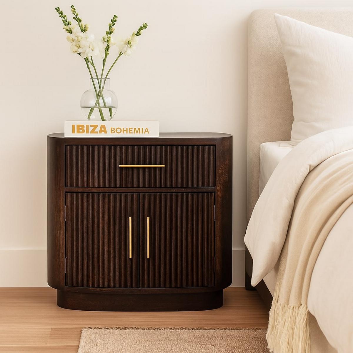 NACHTTISCH mit Samt-Mokka-Finish, 1 Schublade, 2 offene Ablagen, dunkelbraun - Dunkelbraun, Holz (50/60/40cm) - Artisan Furniture
