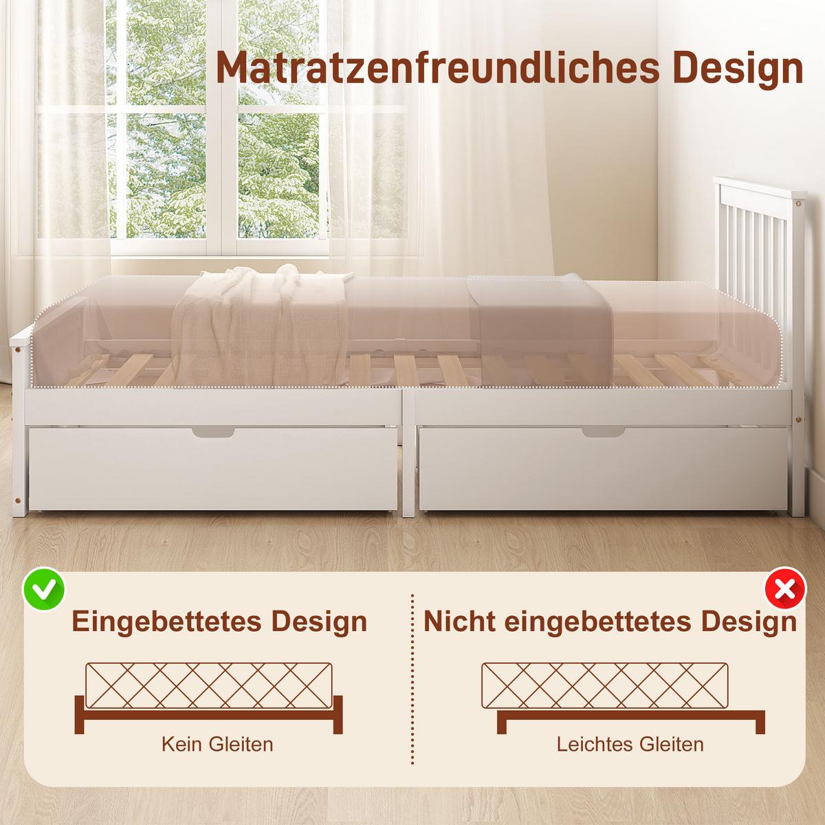 BETTGESTELL Kiefernholz MDF Weiß - Weiß, Holzwerkstoff (90/200cm) - HOMCOM