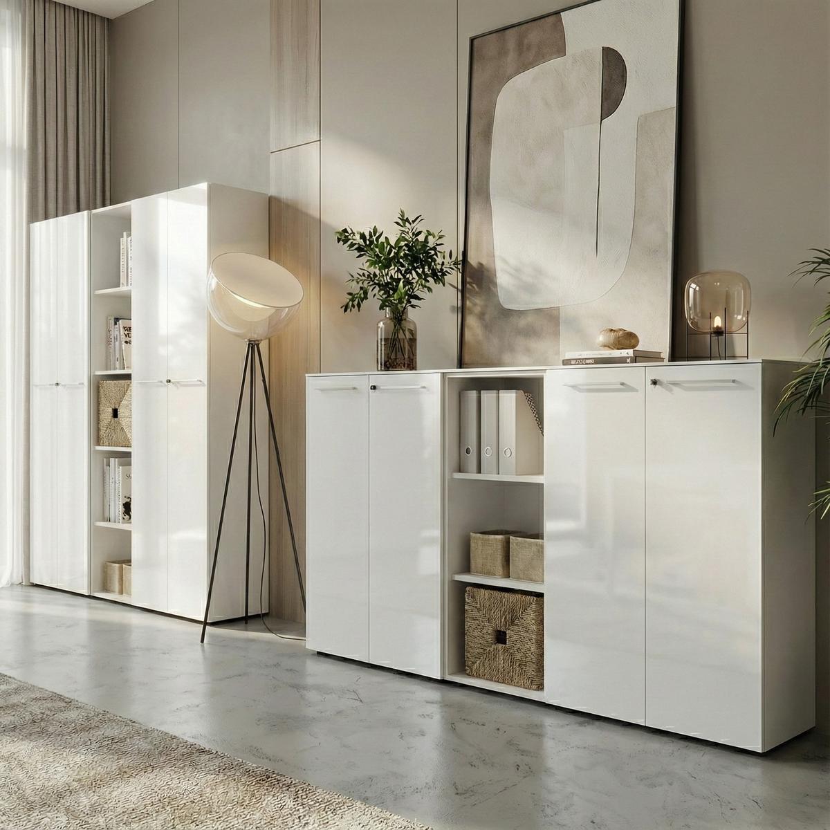 AKTENSCHRANK "Muenchen" Glasfront Soft-Close Abschließbar, Weiß 80x37x120cm - Weiß, Holzwerkstoff/Metall (80/120/37cm) - KADIMA DESIGN
