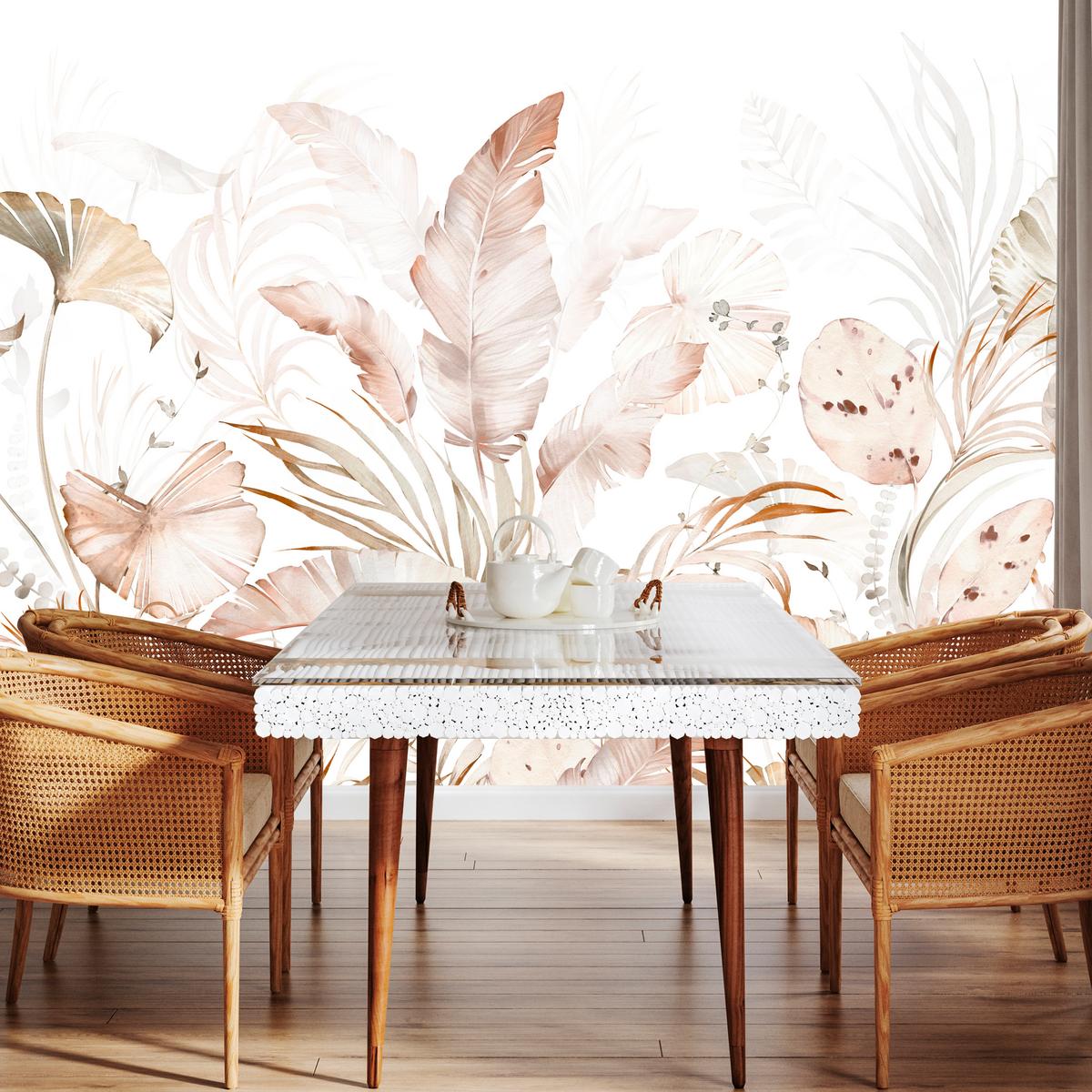 FOTOTAPETE für Esszimmer Beige Palmenblätter Tropisch Boho 250x175 - Beige/Orange, Papier (250/175cm) - Muralo