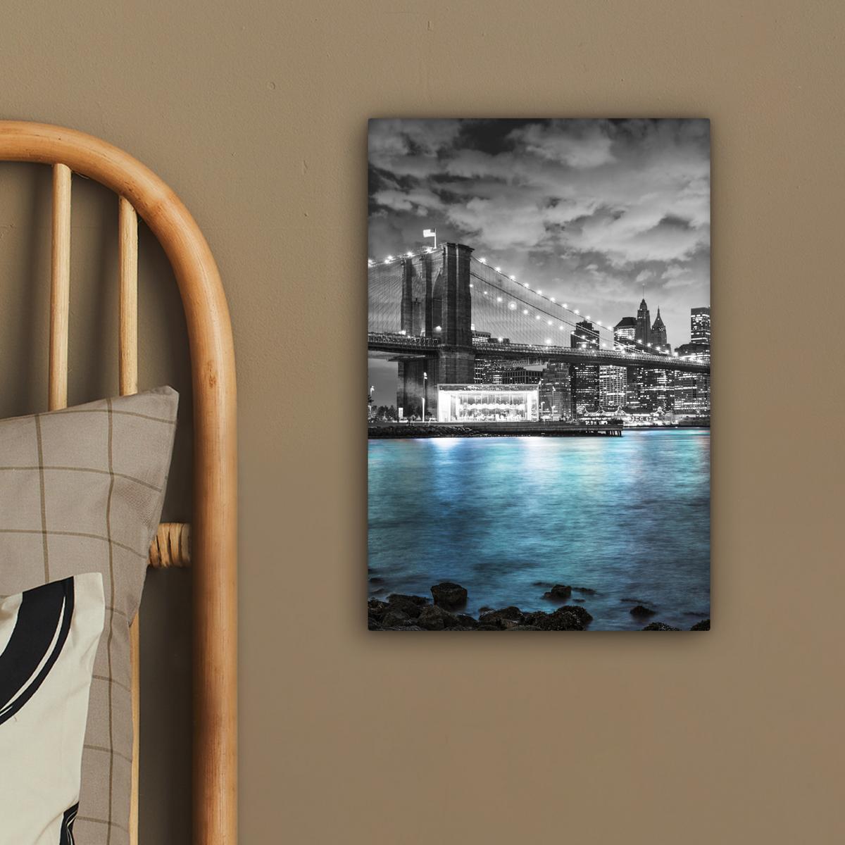 LEINWANDBILD New York - Skyline - Stadt - Blau Deko Wohnzimmer 20x30 cm - Blaugrau, Textil (20/30cm) - MuchoWow