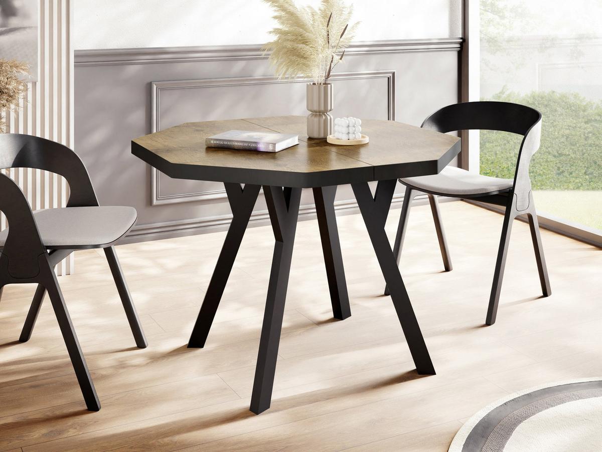 ESSTISCH Desmond achteckiger ausziehbarer, Lancelot Eiche 100-200/100/76 cm - Eichefarben/Schwarz, Holz/Holzwerkstoff (100/200/76cm) - WFL GROUP
