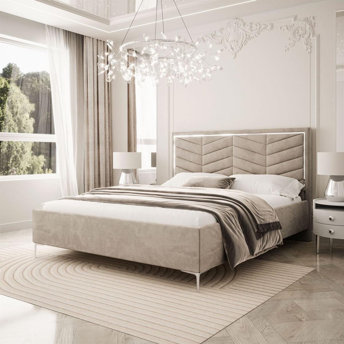 POLSTERBETT AURORA II 140x200 mit Bettkasten Opera Pearl - Beige, Textil (140/200cm) - Lookway
