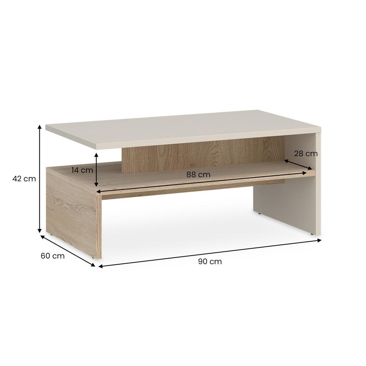 COUCHTISCH PAULINA Kaschmir/Cremona Eiche - Kaschmir/Sonoma Eiche, Holzwerkstoff (60/90/42cm) - IDIMEX