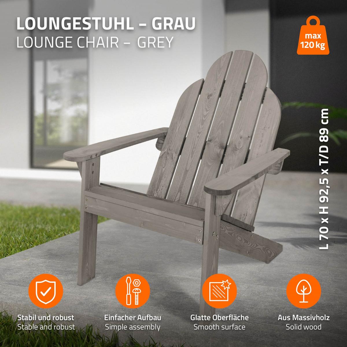 ADIRONDACK-GARTENSTUHL 2er Set aus Tannenholz Grau - Grau, Holz (89/92.5/70cm) - ML-DESIGN