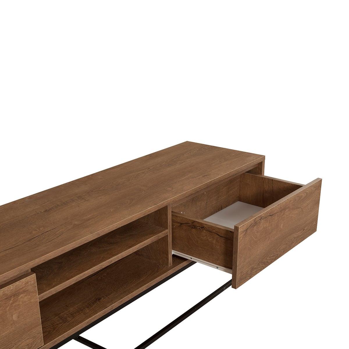 TV-MÖBEL 2 Nischen 2 Schubladen Nussbaum Dekor L180 cm - Rodez - Nussbaumfarben, Holzwerkstoff (40/50/12cm) - Calicosy