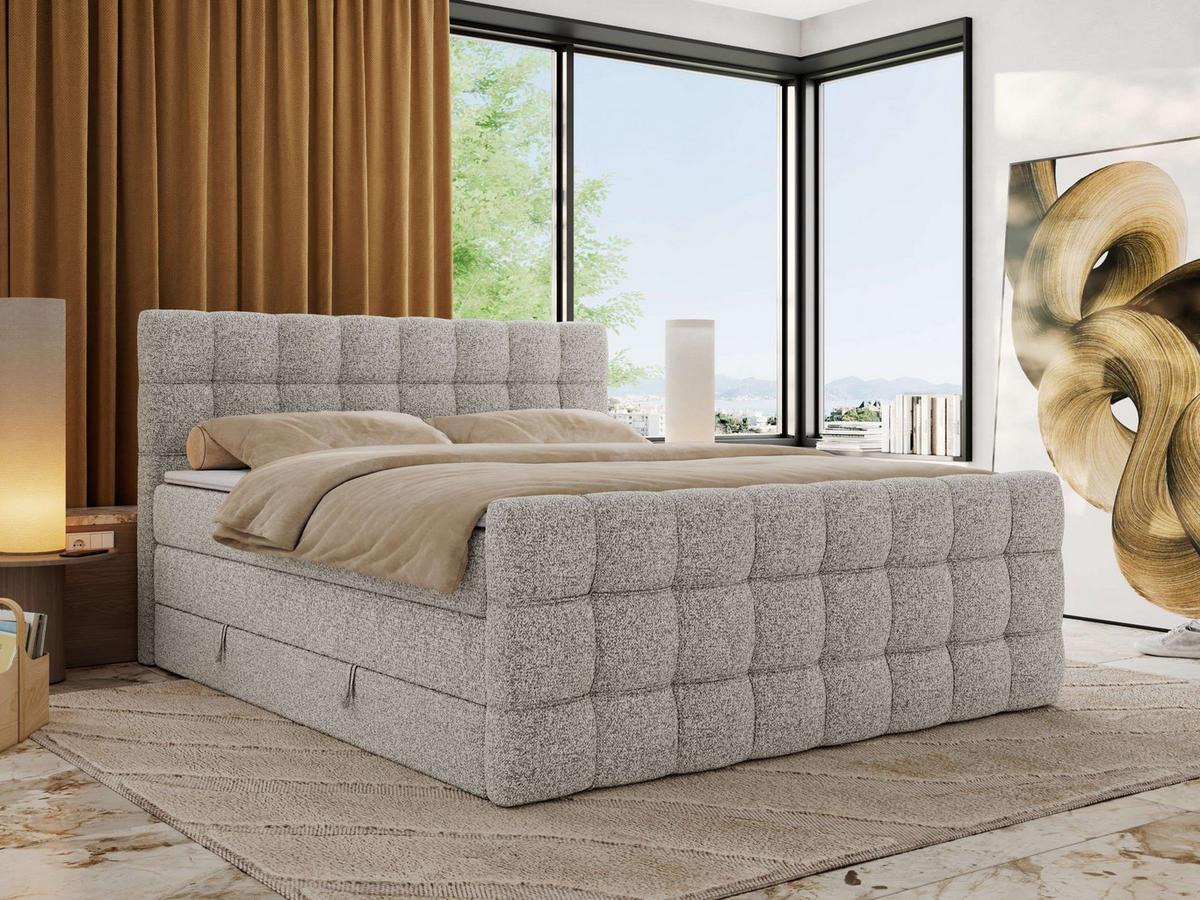 BOXSPRINGBETT ALTIVO KING DUO 120/200 - Hellgrau Strukture - H4 - Hellgrau, Textil (120/200cm) - MKS