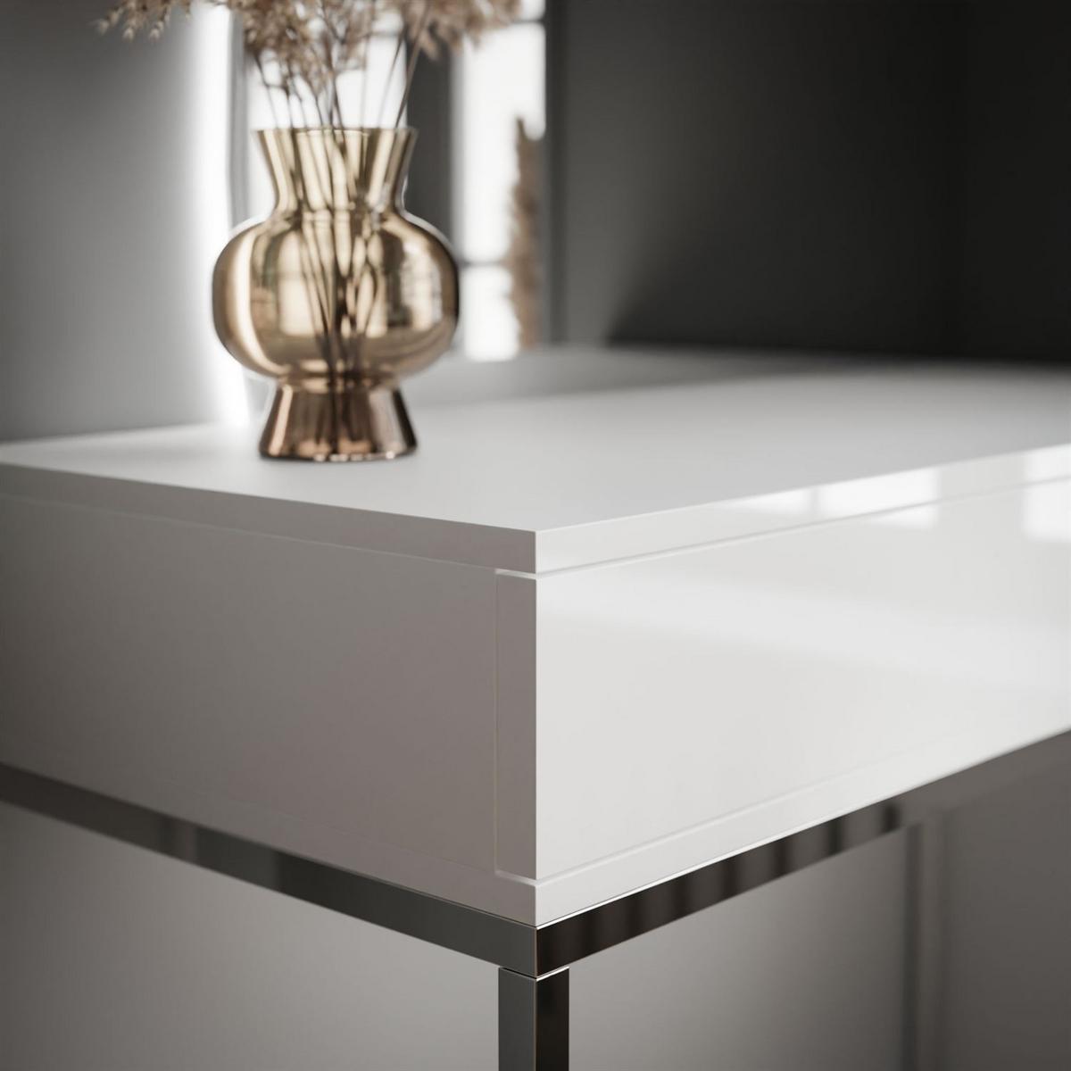 SCHMINKTISCH weiß QUINNIE GLAMOUR mit LED-Spiegel links PUSH OPEN - Silberfarben/Weiß, Holzwerkstoff (100/176/42cm) - Lookway