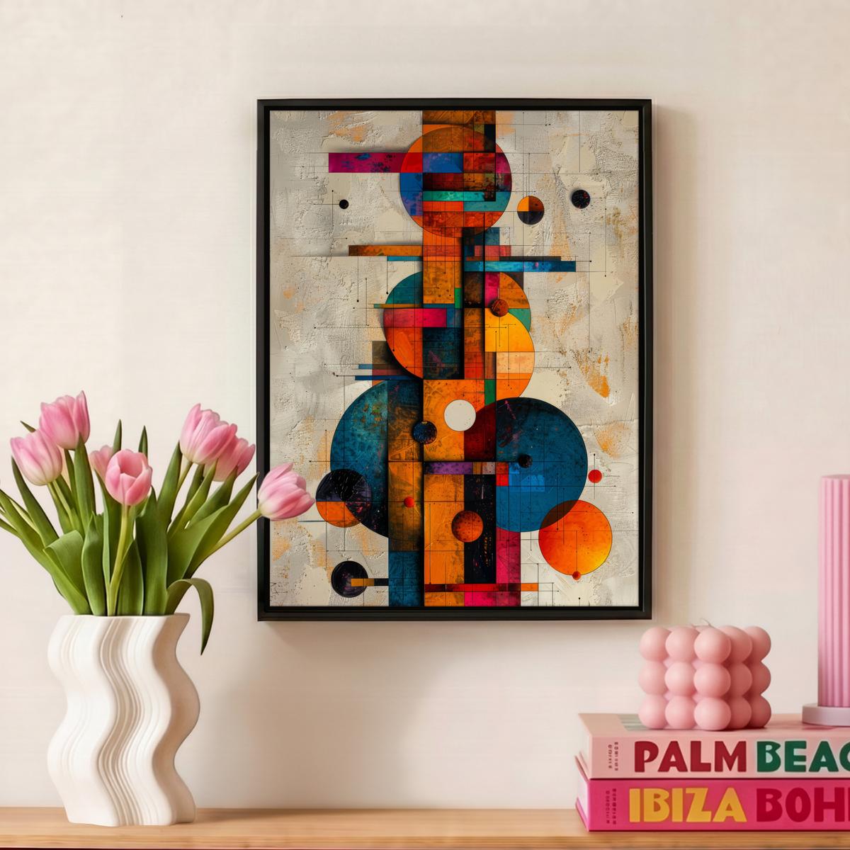 LEINWAND Bilder mit Rahmen - Vintage - Moderne Kunst - Orange - Geometrische Formen - 30x40 - Multicolor, Textil (30/40cm) - MuchoWow