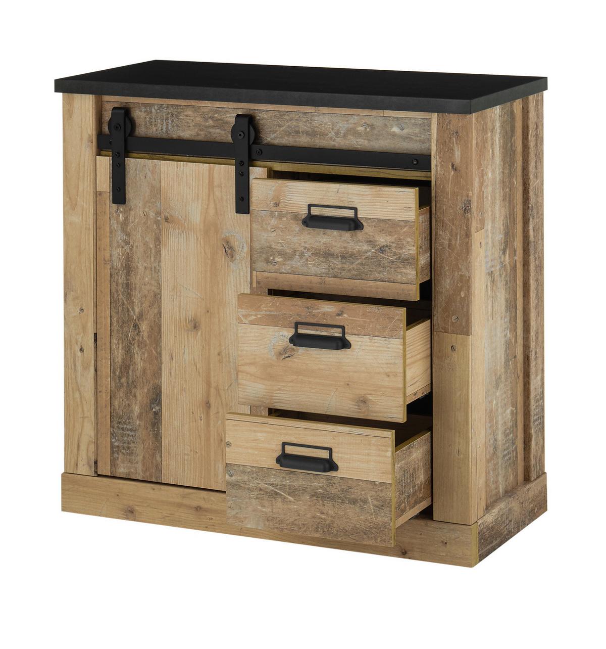 GARDEROBE Flurmöbel Set 2-tlg. Used Wood Vintage, mit Schiebetür und Soft-Close - Anthrazit/Naturfarben, Holzwerkstoff/Metall (93/200/43cm) - Furn.Design