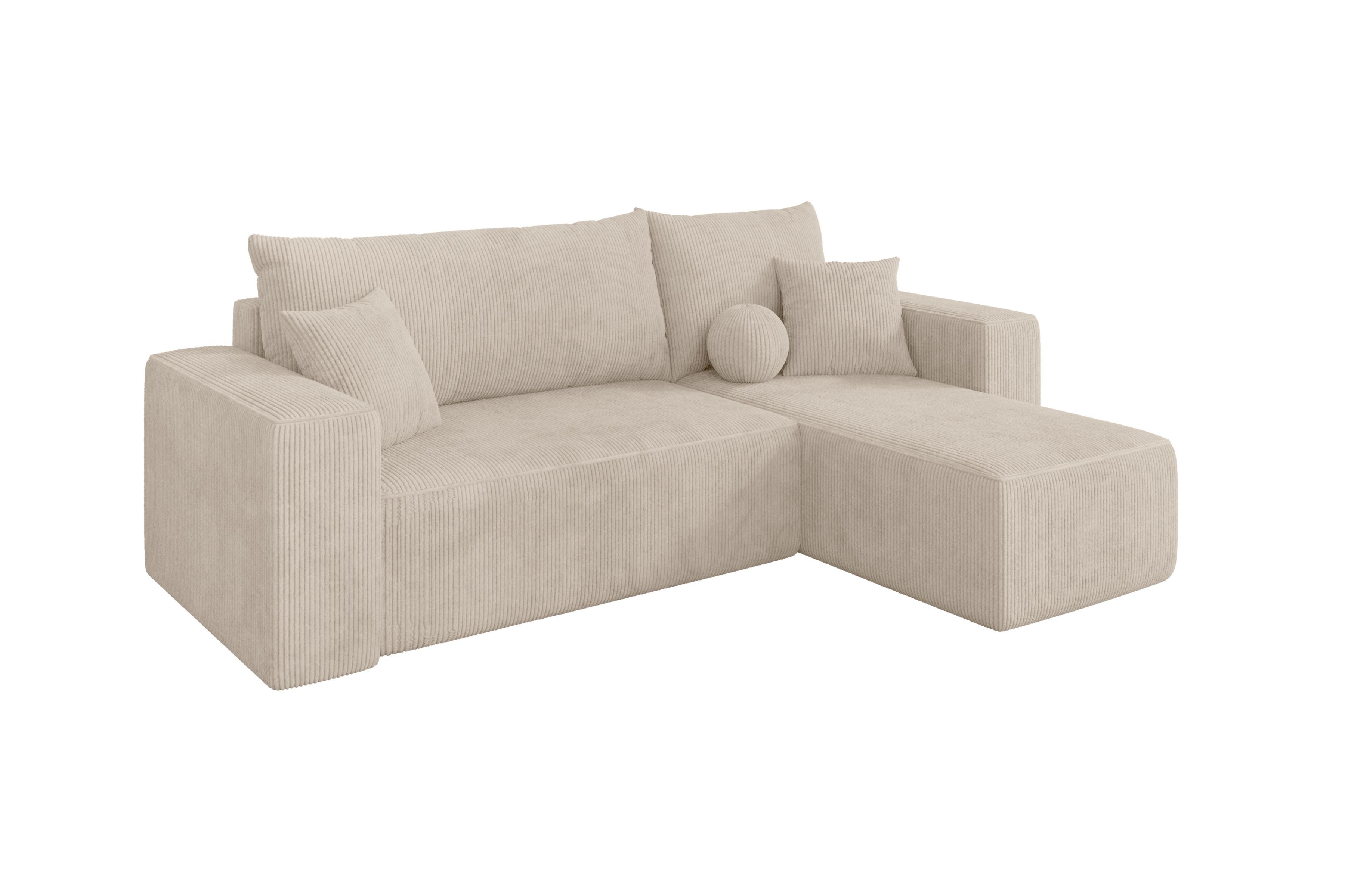 ECKSOFA mit Schlaffunktion Ottomane Rechts SENO-L 249x139x85 Beige Cord - Beige/Schwarz, Holzwerkstoff/Kunststoff (249/139cm) - ALTDECOR
