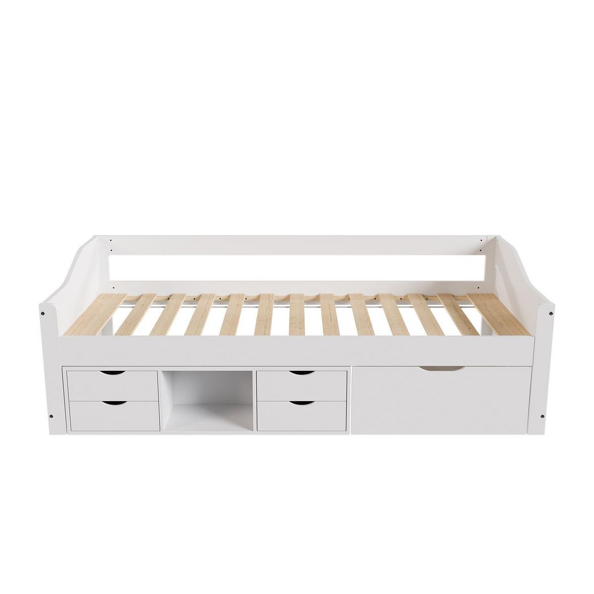 KINDER-FUNKTIONSBETT Nalu mit Matratze weiß 90x200 cm - Weiß, Holz (90/200cm) - Juskys