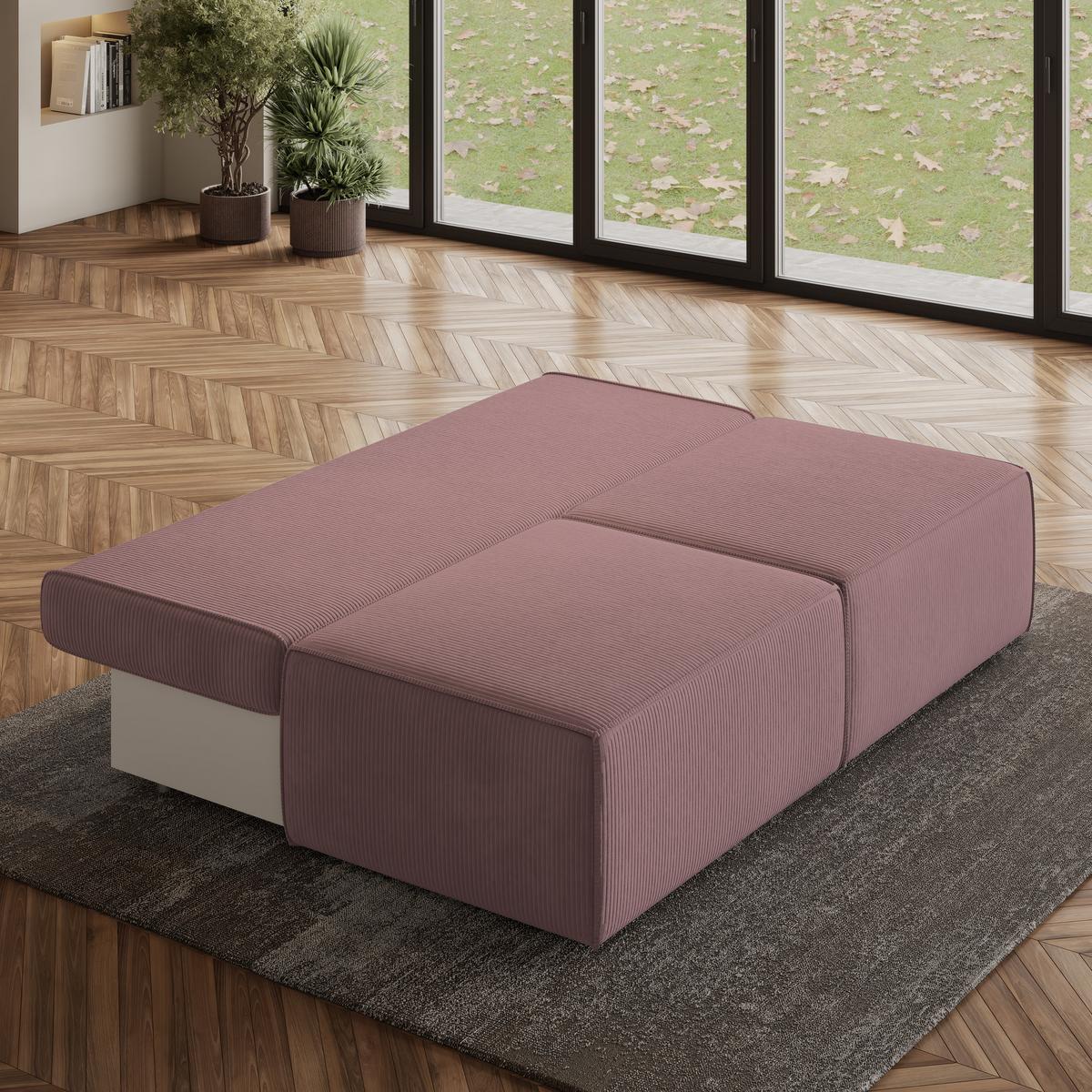 ECKSOFA VARNA P Lila Kordstoff mit Schlaffunktion - Lila/Grau, Holz/Kunststoff (196/158cm) - MASSENO