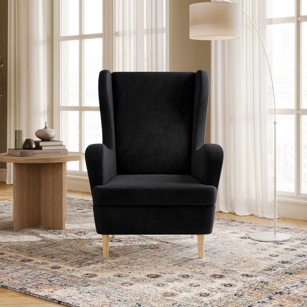 SESSEL VOGERA Ohrensessel Polstersessel, Schwarz - Eichefarben/Schwarz, Holzwerkstoff (78/103/85cm) - MASSENO