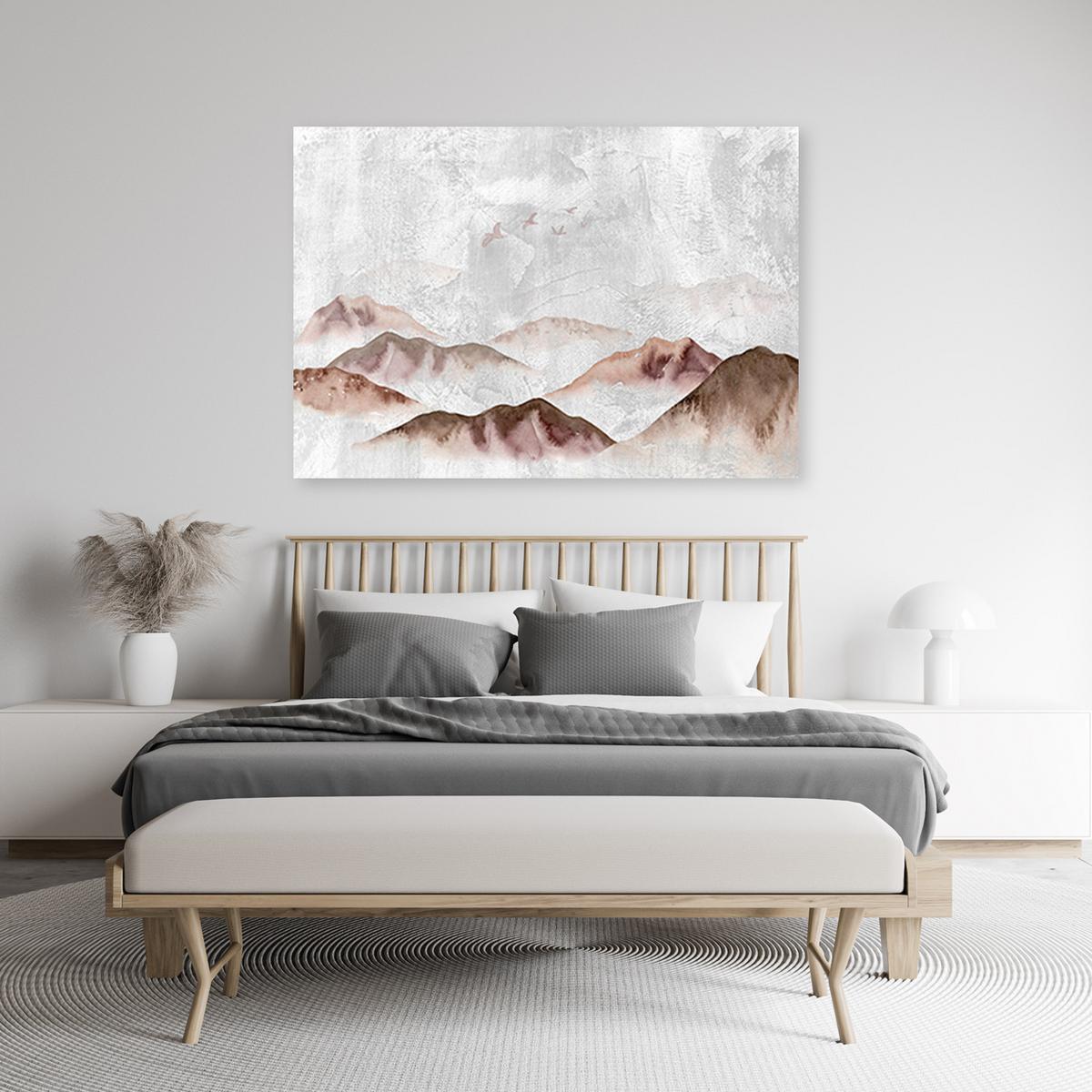 WANDBILD boho vögel über den bergen - Grau, Textil (60/40cm) - Feeby