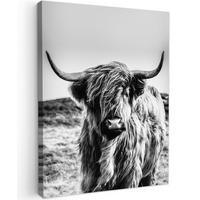 LEINWANDBILD Kuh - Schottischer Hochländer - Schwarz - Weiß - Tier - Natur - Wildtiere Room Decor 30x40 cm - Schwarz, Textil (30/40cm) - MuchoWow