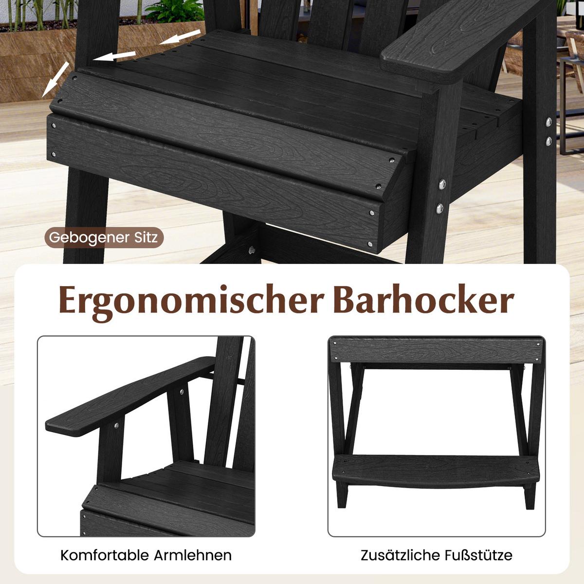 STUHL Hoher Adirondack Schwarz - Schwarz, Kunststoff (85/119/70cm) - COSTWAY