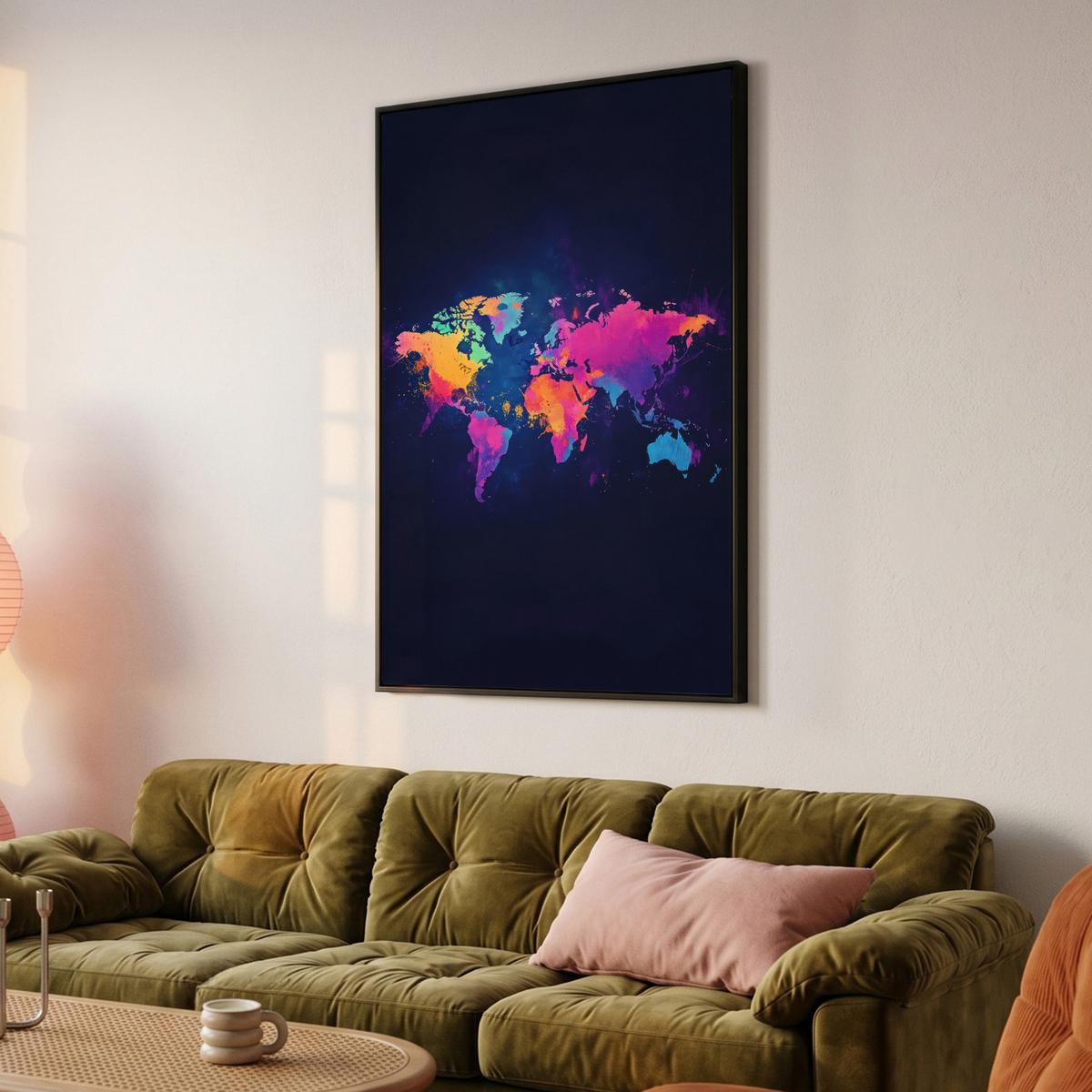 LEINWAND Bilder mit Rahmen - Weltkarte - Bunt - Graffiti - 80x120 - Multicolor, Textil (80/120cm) - MuchoWow