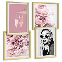 BILDER SET 4er Set - 50x50 cm & 40x60 cm Goldrahmen - Blumen, Pfingstrosen, Rosen, Eleganz - Goldfarben, Kunststoff (50/50cm) - TULUP