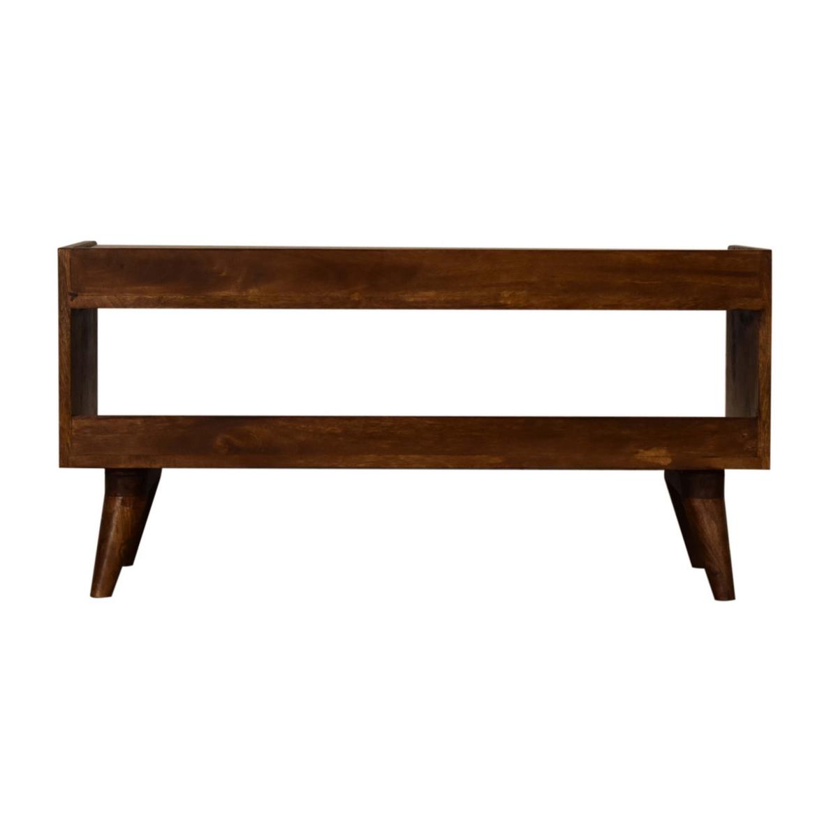 SCHUHBANK Massivholz Mud Leinen Nordic, Gepolsterte Sitzfläche und Offenes Regal zur Aufbewahrung, Dunkelbraun - Beige/Dunkelbraun, Mangoholz/Holz (90/45/34cm) - Artisan Furniture