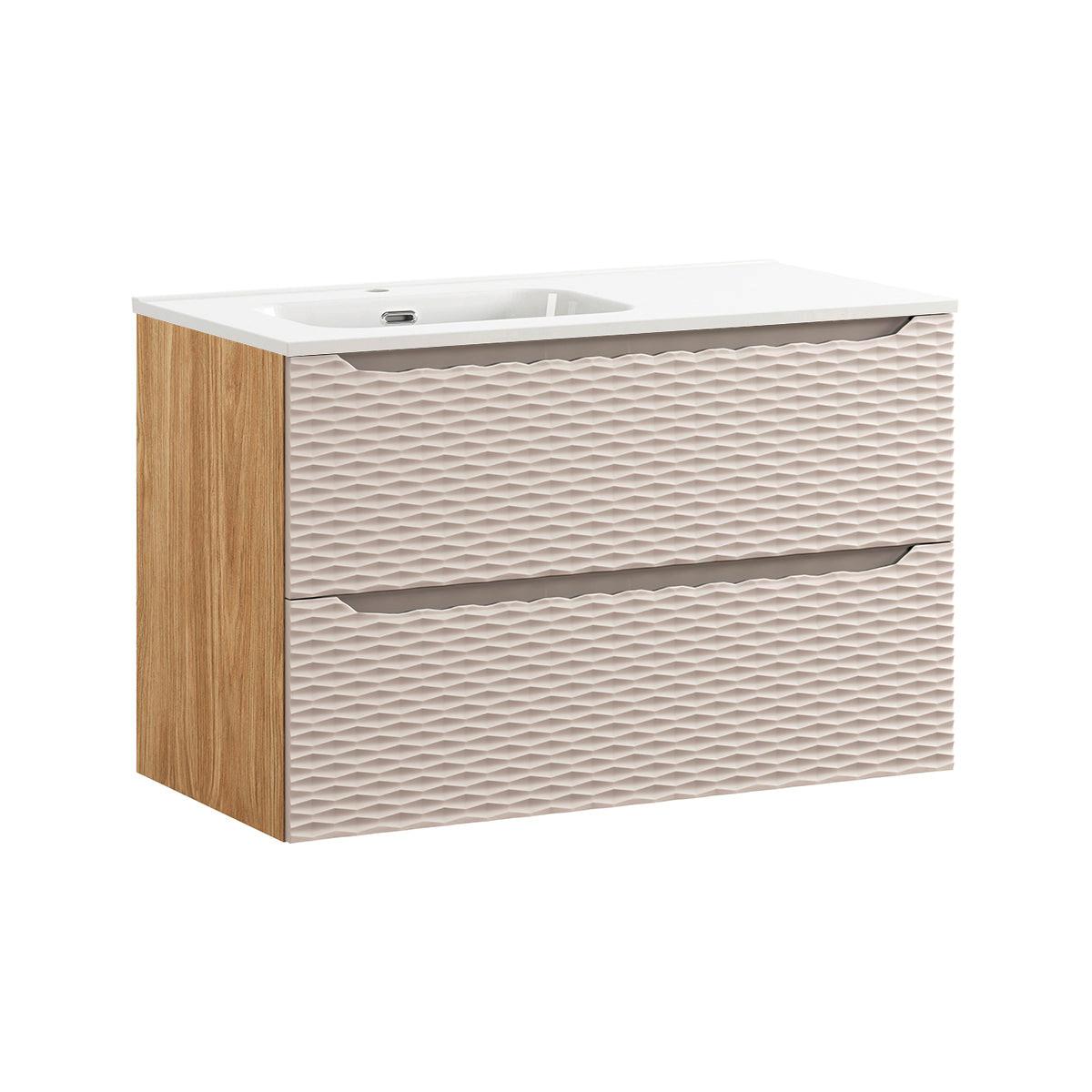 BADMÖBEL 90cm Elora 2er-Set Beige und Holz - Braun, Holzwerkstoff (90/57/46cm) - Petits-meubles