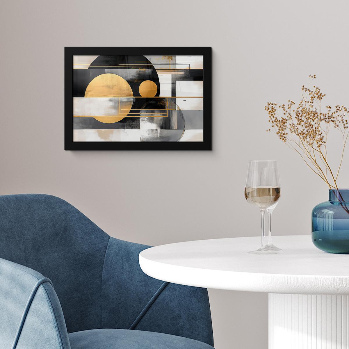 POSTER MIT RAHMENGERAHMTES BILD Abstrakt - Gold - Silber - Formen - Ästhetisch - Modern 30x20 cm - Goldfarben, Papier (30/20cm) - MuchoWow