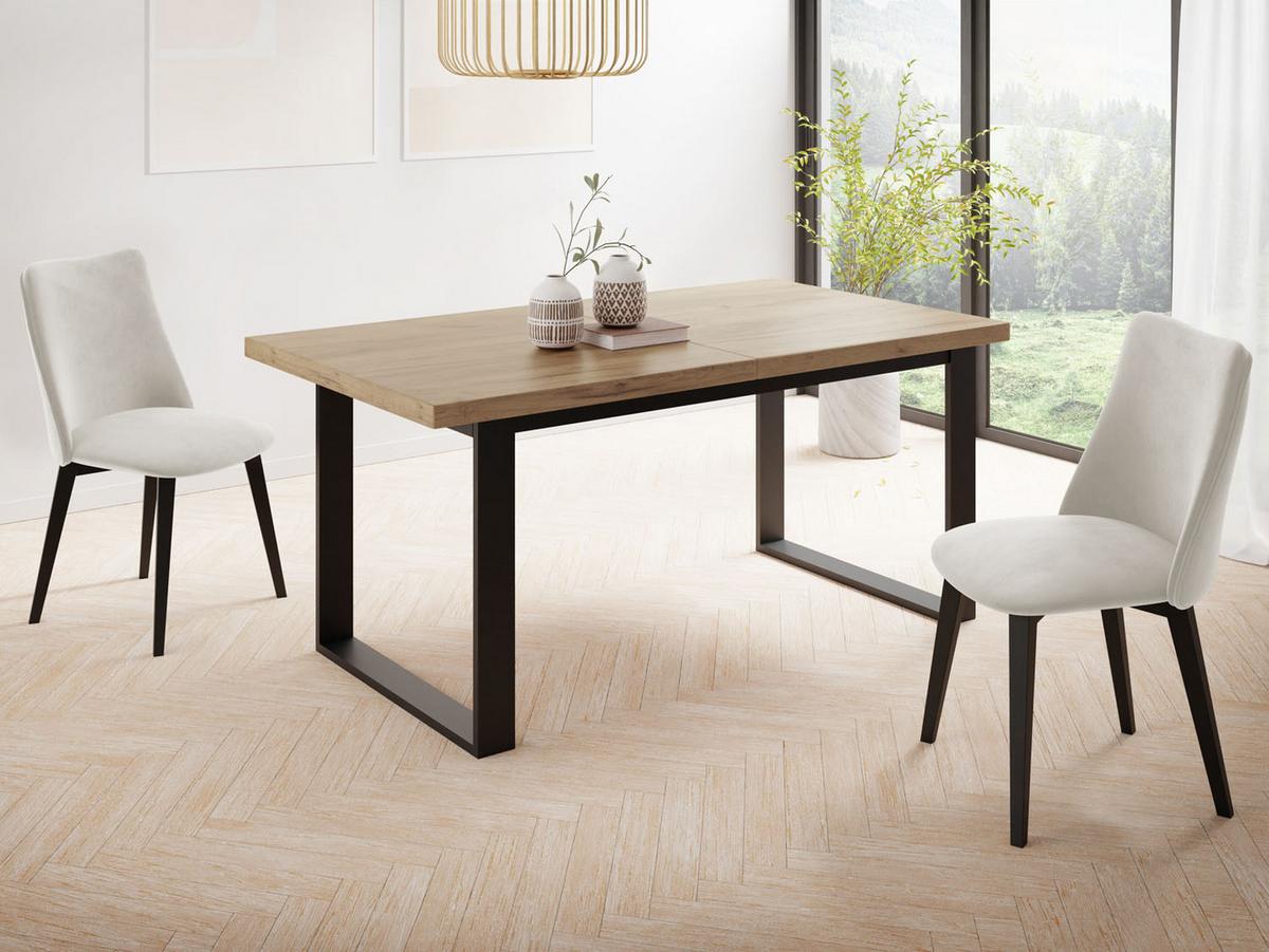 ESSTISCH Valentino rechteckig ausziehbar, Wotan Eiche 160/240/90/75 cm - Eiche Wotan/Schwarz, Holzwerkstoff/Metall (90/240/75cm) - WFL GROUP