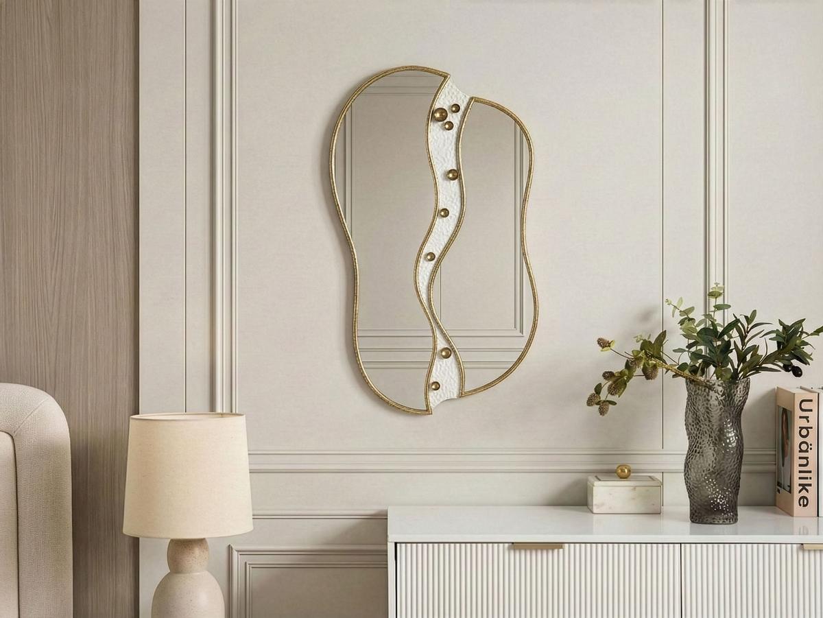 WANDSPIEGEL 45/76 cm Metall Gold Tawley - Goldfarben/Weiß, Metall (45/76/3cm) - Beliani