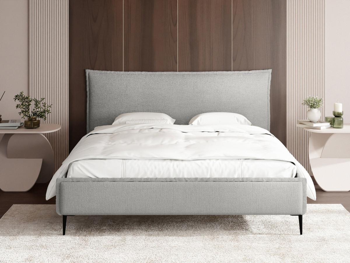 POLSTERBETT Pillow Rise mit Bettkasten, Lattenrost & hohen Metallfüßen in Grau Chenille 200x200 cm - Birkefarben/Schwarz, Holz/Holzwerkstoff (200/200cm) - WFL GROUP