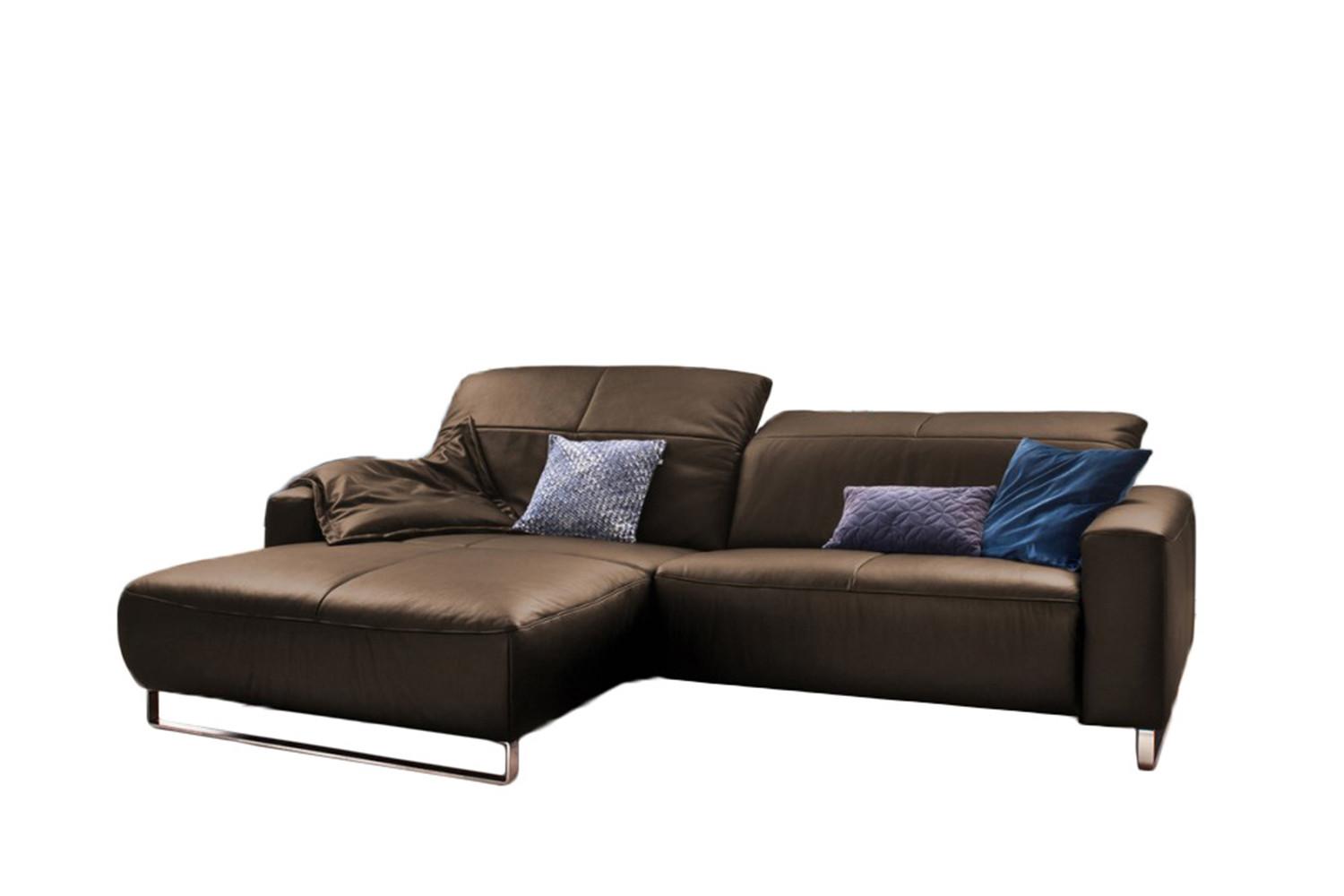 ECKSOFA YORK Walnuss Dekor Leder - Silberfarben/Walnussfarben, Leder (284/180cm) - KAWOLA